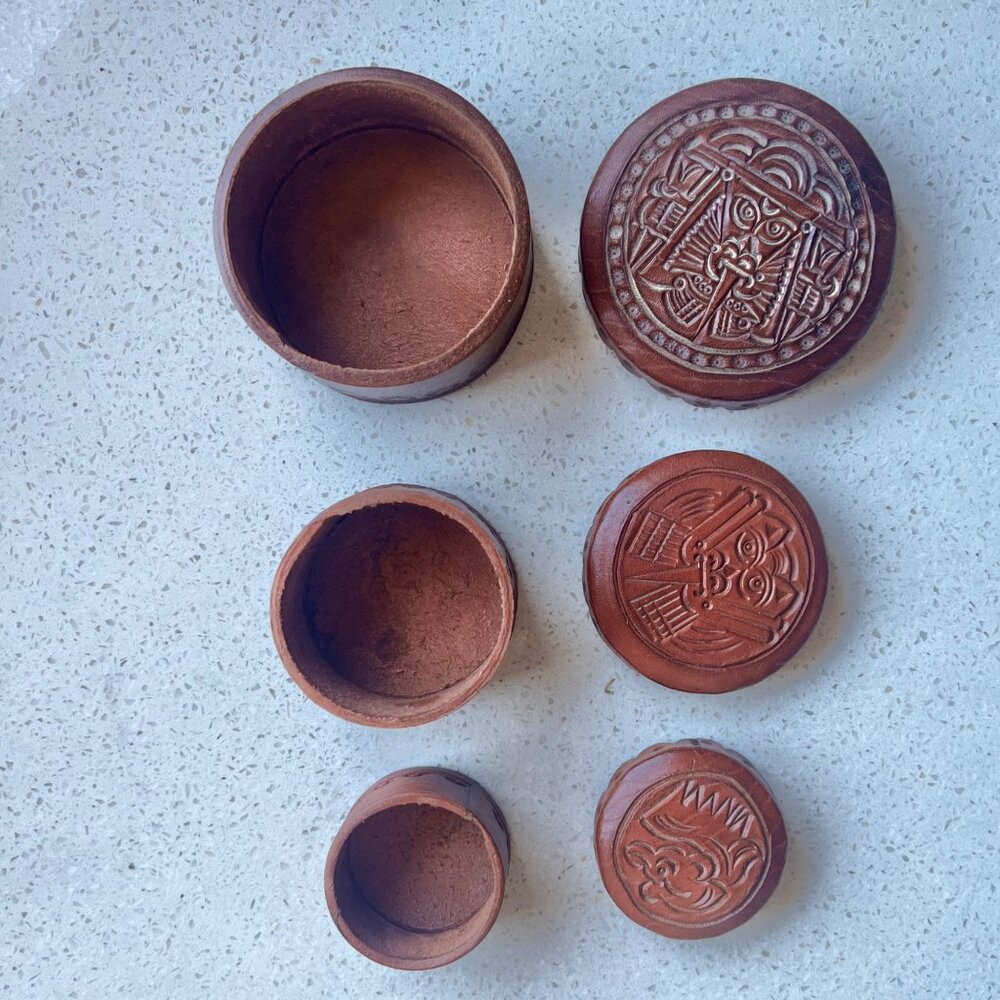 Nesting Trinket Boxes Set Of 3 With Inca-Inspired Embossed Lid Design Round Tool